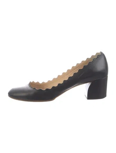 Pre-owned Chloé Leather Scalloped Accent Pumps In Blue