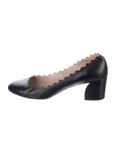 Pre-owned Chloé Leather Scalloped Accent Pumps In Blue