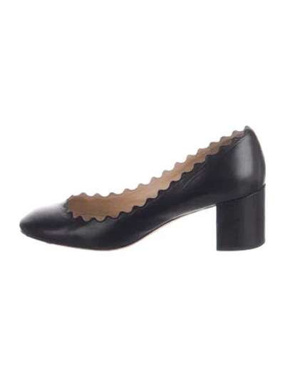 Pre-owned Chloé Leather Scalloped Accent Pumps In Blue