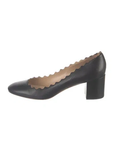 Pre-owned Chloé Leather Scalloped Accent Pumps In Blue