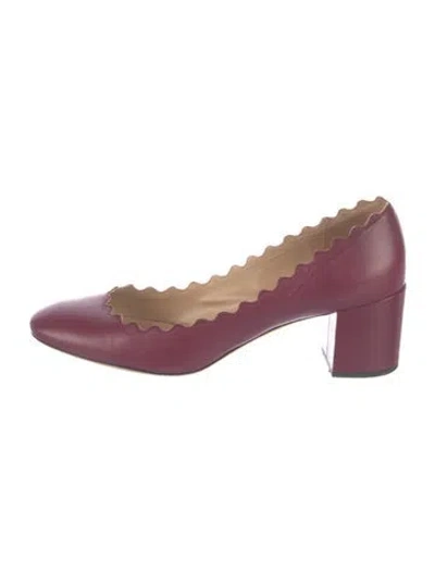 Pre-owned Chloé Leather Scalloped Accent Pumps In Burgundy