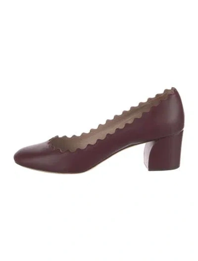 Pre-owned Chloé Leather Scalloped Accent Pumps In Burgundy