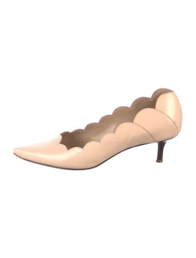 Pre-owned Chloé Leather Scalloped Accent Pumps In Neutral