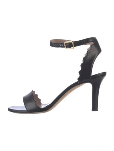 Pre-owned Chloé Leather Scalloped Accent Sandals In Blue