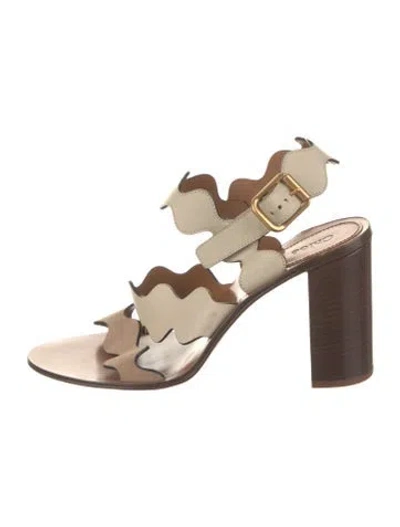Pre-owned Chloé Leather Scalloped Accent Sandals In Brown