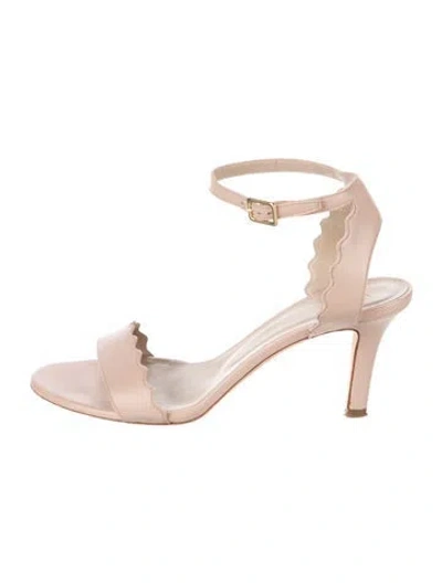 Pre-owned Chloé Leather Scalloped Accent Sandals In Neutral