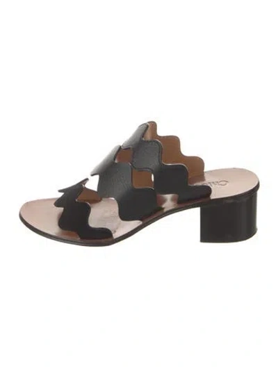 Pre-owned Chloé Leather Scalloped Accent Slides In Black