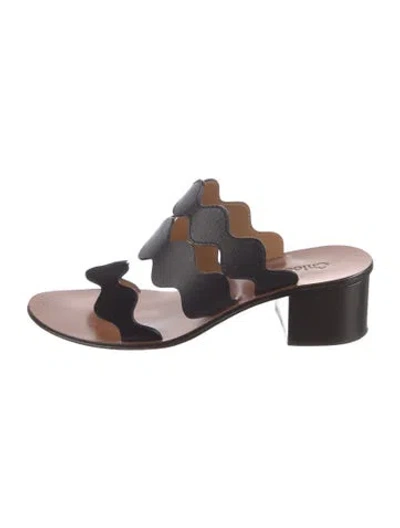 Pre-owned Chloé Leather Scalloped Accent Slides In Black