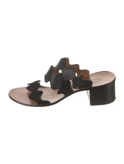 Pre-owned Chloé Leather Scalloped Accent Slides In Black