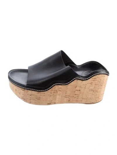 Pre-owned Chloé Leather Scalloped Accent Slides In Black