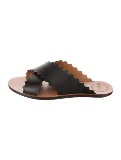 Pre-owned Chloé Leather Scalloped Accent Slides In Black