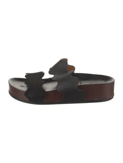 Pre-owned Chloé Leather Scalloped Accent Slides In Black