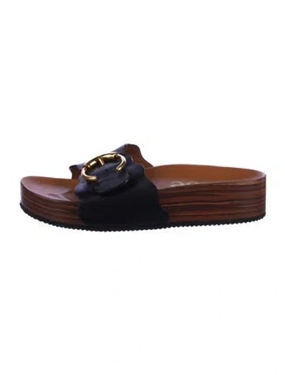 Pre-owned Chloé Leather Scalloped Accent Slides In Brown