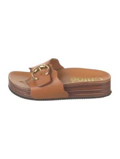 Pre-owned Chloé Leather Scalloped Accent Slides In Brown