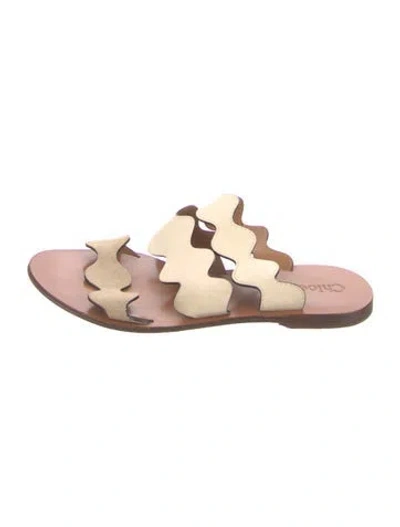 Pre-owned Chloé Leather Scalloped Accent Slides In Neutral