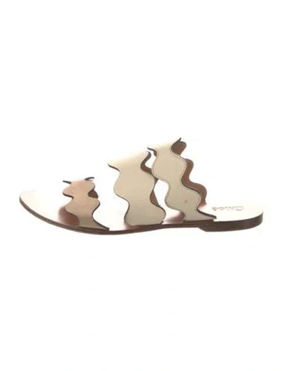 Pre-owned Chloé Leather Scalloped Accent Slides In Neutral