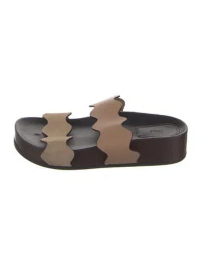 Pre-owned Chloé Leather Scalloped Accent Slides In Neutral