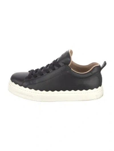 Pre-owned Chloé Leather Scalloped Accent Sneakers In Black