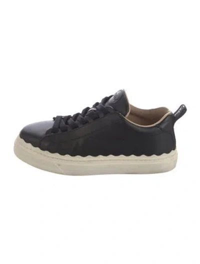 Pre-owned Chloé Leather Scalloped Accent Sneakers In Black