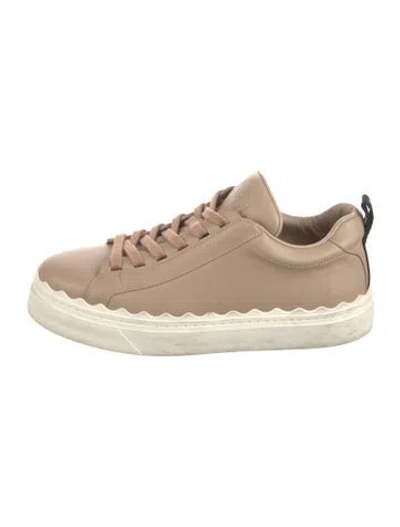 Pre-owned Chloé Leather Scalloped Accent Sneakers In Brown
