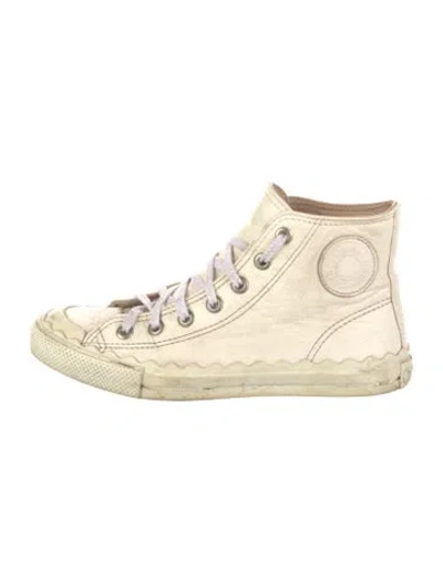 Pre-owned Chloé Leather Scalloped Accent Sneakers In Neutral