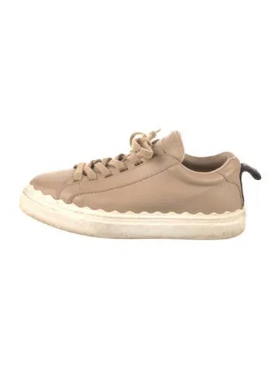 Pre-owned Chloé Leather Scalloped Accent Sneakers In Neutral