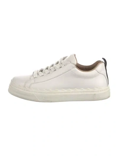 Pre-owned Chloé Leather Scalloped Accent Sneakers In White