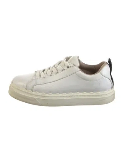 Pre-owned Chloé Leather Scalloped Accent Sneakers In White