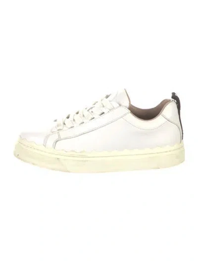 Pre-owned Chloé Leather Scalloped Accent Sneakers In White