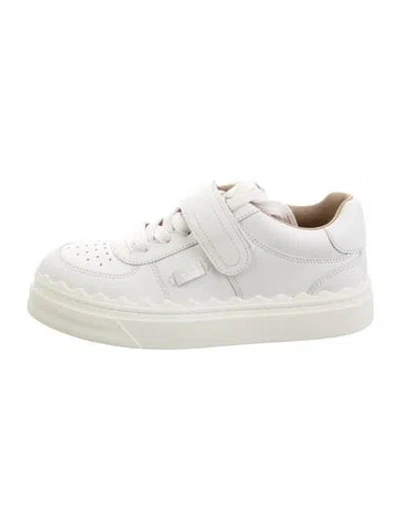 Pre-owned Chloé Leather Scalloped Accent Sneakers In White