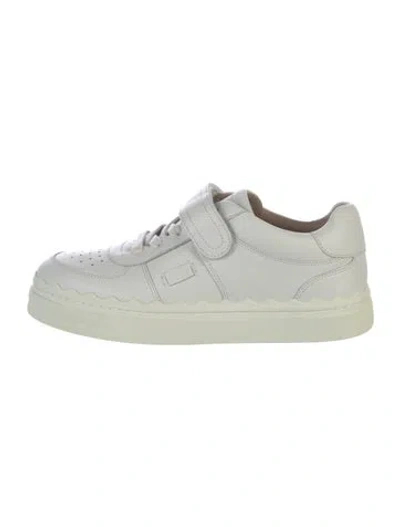 Pre-owned Chloé Leather Scalloped Accent Sneakers In White