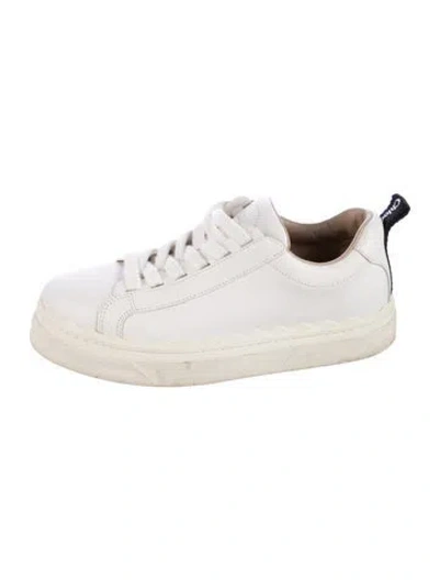 Pre-owned Chloé Leather Scalloped Accent Sneakers In White