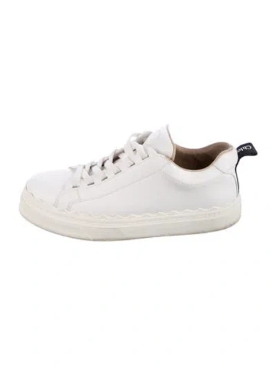 Pre-owned Chloé Leather Scalloped Accent Sneakers In White
