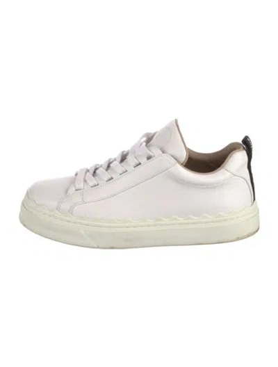 Pre-owned Chloé Leather Scalloped Accent Sneakers In White