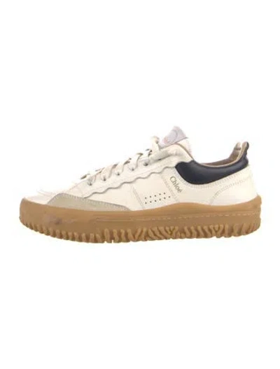 Pre-owned Chloé Leather Scalloped Accent Sneakers In White
