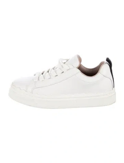 Pre-owned Chloé Leather Scalloped Accent Sneakers In White