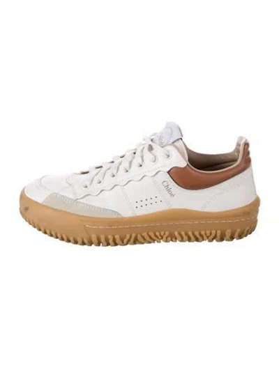 Pre-owned Chloé Leather Scalloped Accent Sneakers In White