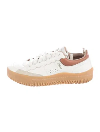 Pre-owned Chloé Leather Scalloped Accent Sneakers In White