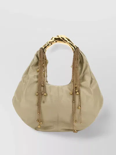 CHLOÉ LEATHER SHELL SHOULDER BAG WITH CHAIN EMBELLISHMENTS