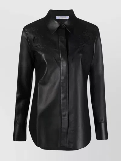 CHLOÉ LEATHER SHIRT EMBROIDERED LONG SLEEVES