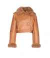 Chloé Cropped Shearling-trimmed Leather Jacket In Brown