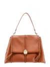 Chloé Leather Shoulder Bag With Engraved Logo In Brown