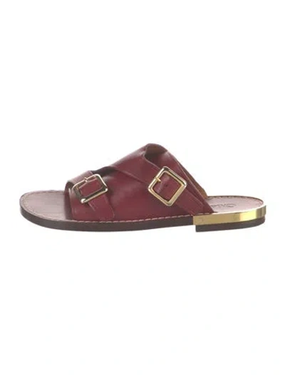Pre-owned Chloé Leather Slides In Burgundy/gold