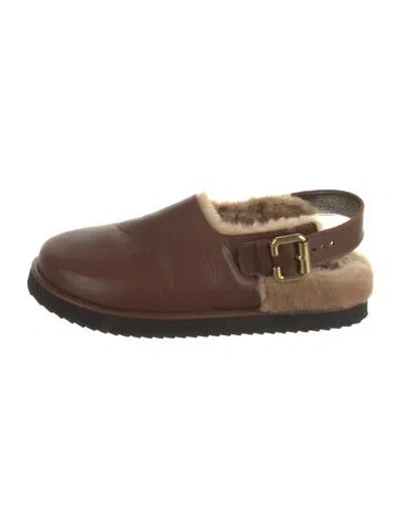 Pre-owned Chloé Leather Slingback Flats In Brown