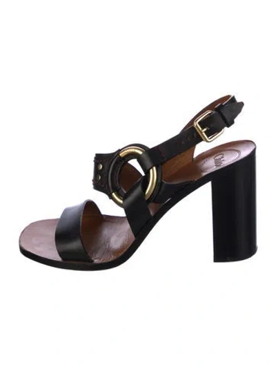 Pre-owned Chloé Leather Slingback Sandals In Black