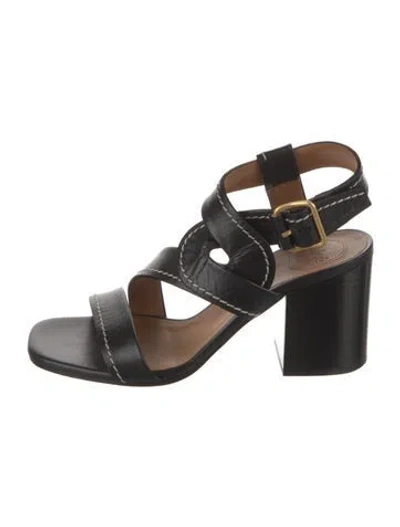 Pre-owned Chloé Leather Slingback Sandals In Black