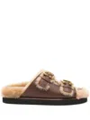 Chloé Nil Leather Shearling Dual-buckle Sandals In Black