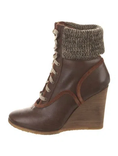 Pre-owned Chloé Leather Sock Boots In Brown