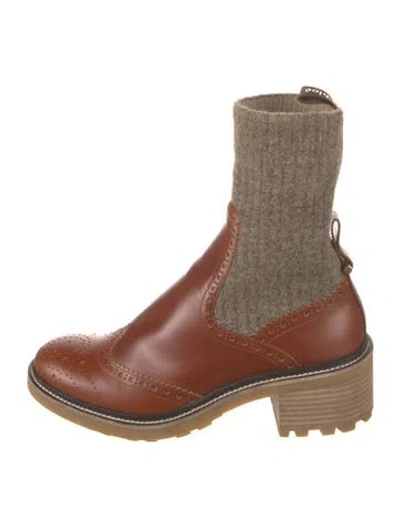 Pre-owned Chloé Leather Sock Boots In Brown