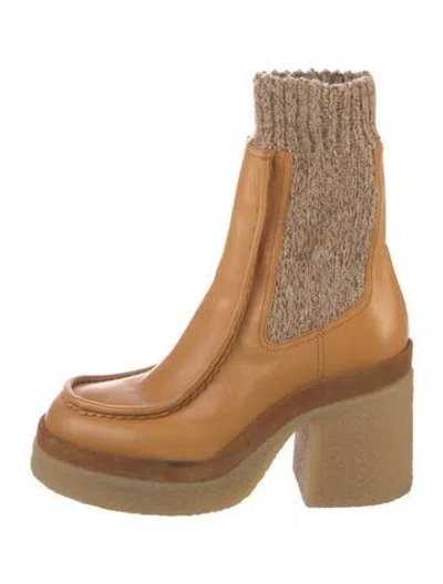 Pre-owned Chloé Leather Sock Boots In Neutral